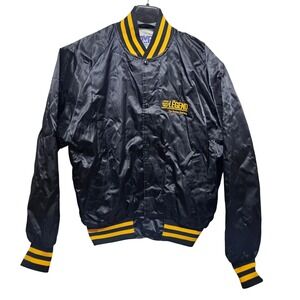 Vintage MVP Corp NAPA Legend Satin Bomber Jacket Mens XL Black Yellow 552J